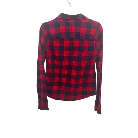 Hollister Womens Red Navy Plaid Flannel Shirt Button Up Long Sleeve Casual M - Picture 2 of 6